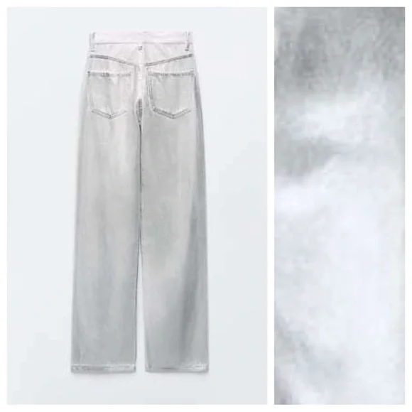 NWT. Zara TRF Metallic Effect High-Waisted Jeans. Size 12, 14. - Picture 7 of 12
